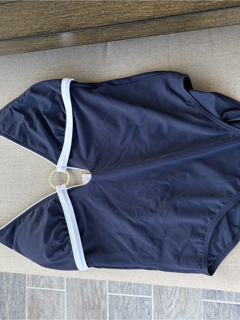 Women’s Navy Blue Swimsuit with White Trim